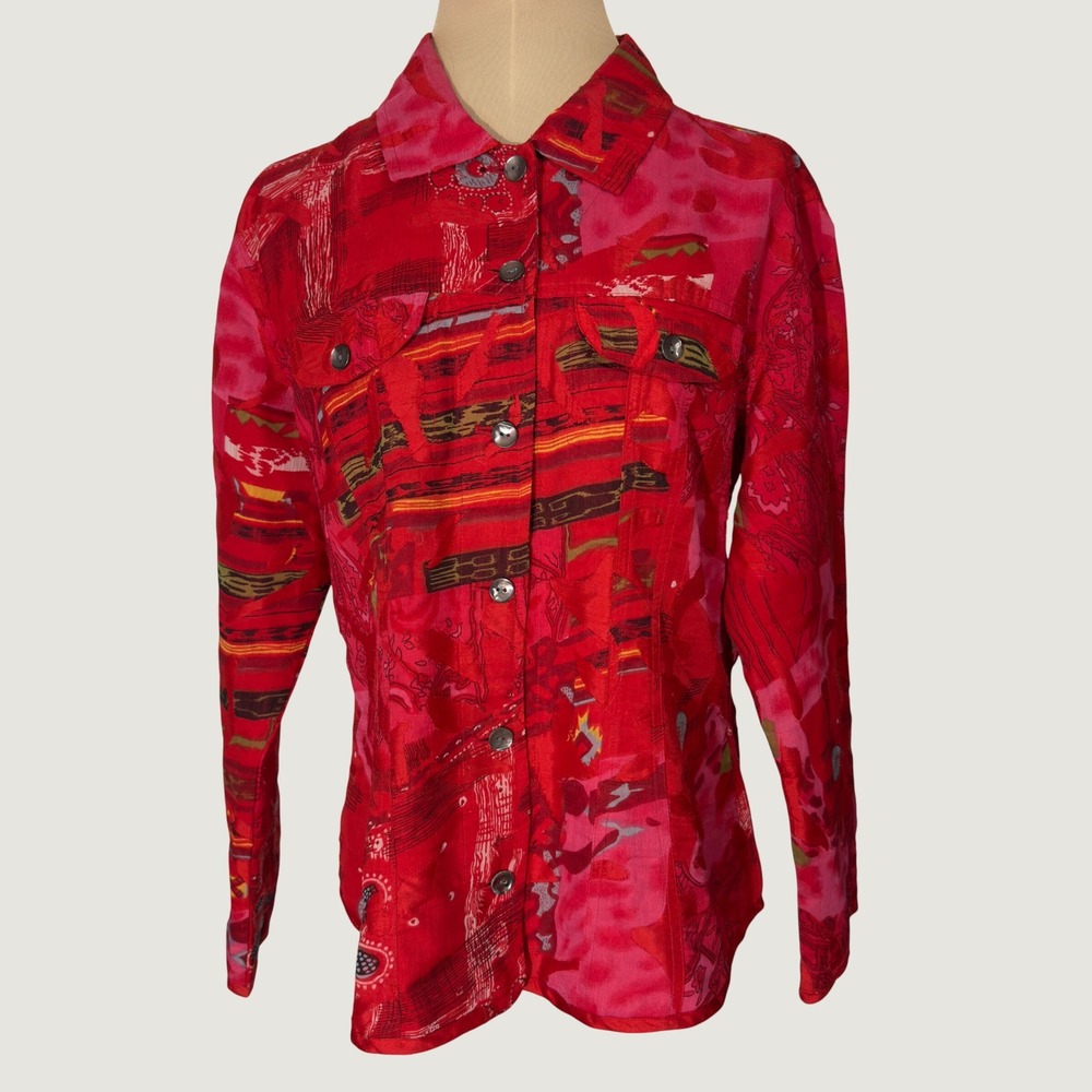 3368 | Vintage Chico's Design 100% Silk Art To Wear Button-Up Shacket Size 1